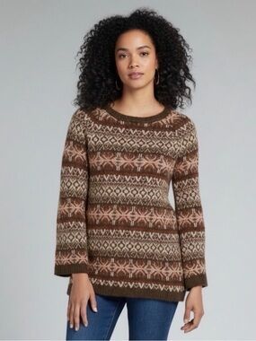 NWT Soft Surroundings Julietta Fair Isle Sweater Medium Coffee Bean Wool Alpaca